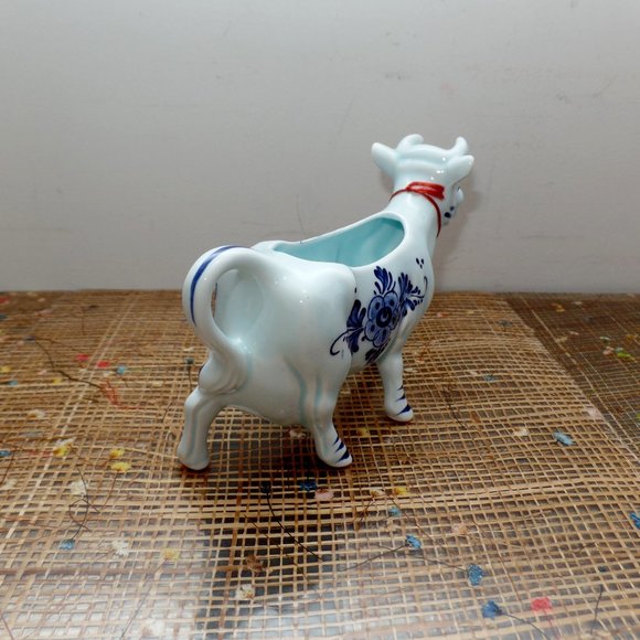 Vintage Porcelain Blue Glazed Delft Cow Creamer DBL Crown Logo w/Bell - Picture 5 of 12